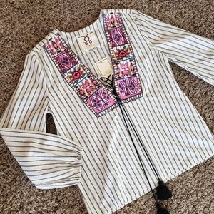 FIGUE Striped Blouse w/ Colorful Collar NWT